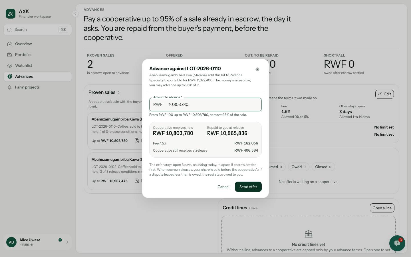 Offer an advance