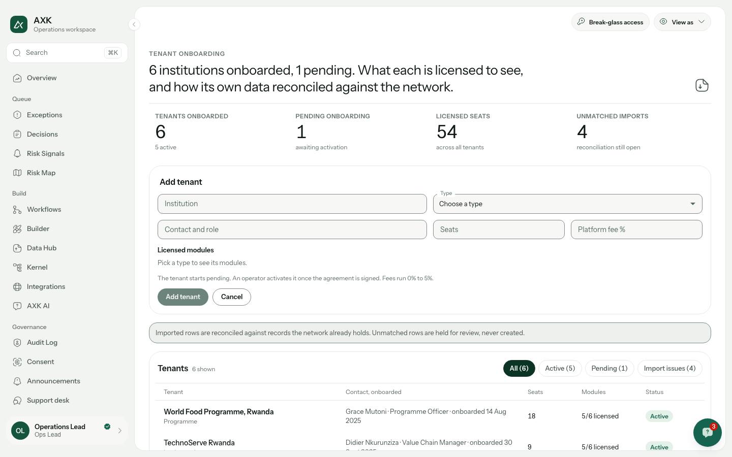 Tenant onboarding