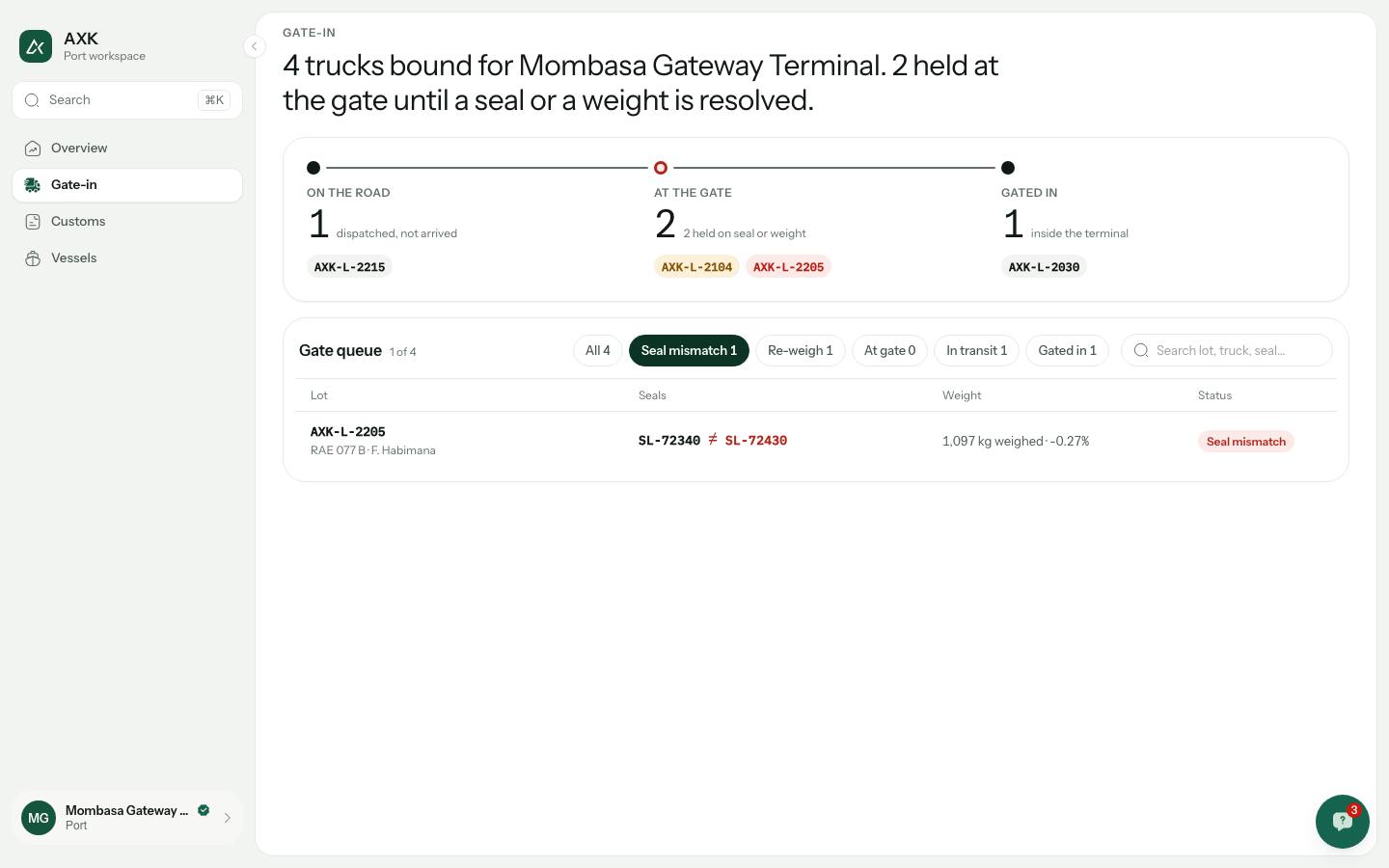 Gate-in, seal mismatch