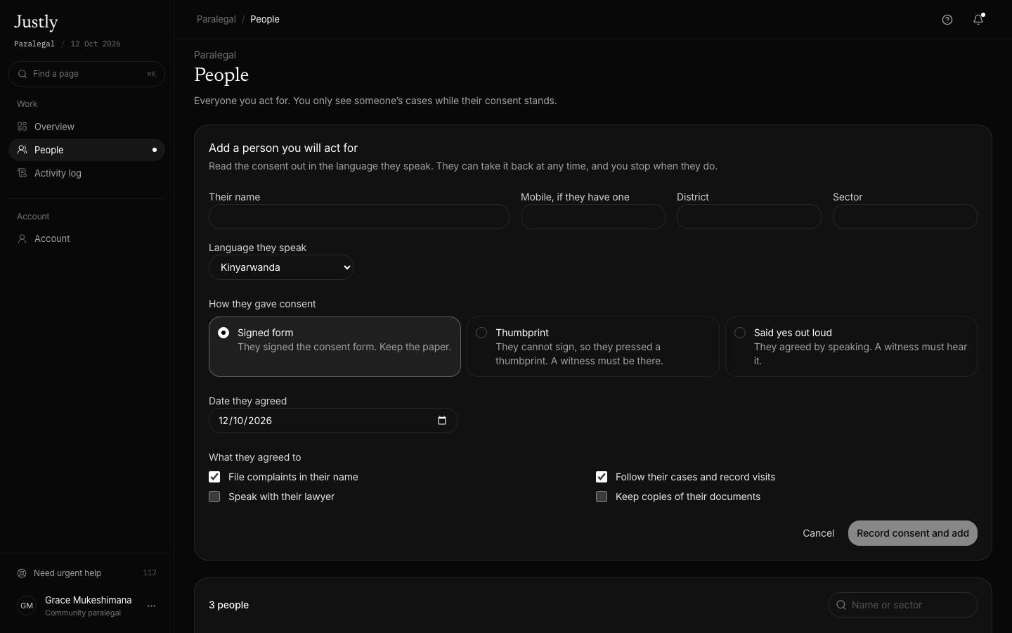 Add a person form