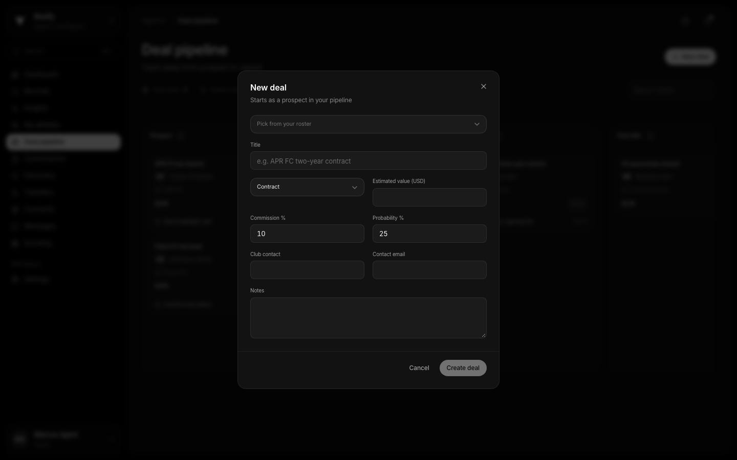 New deal dialog