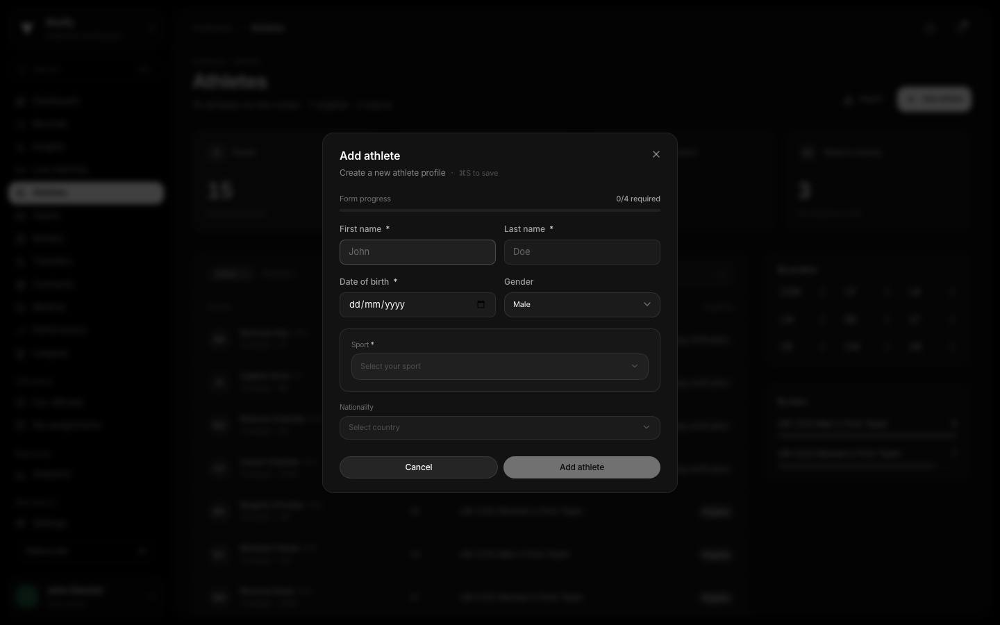 Add athlete dialog