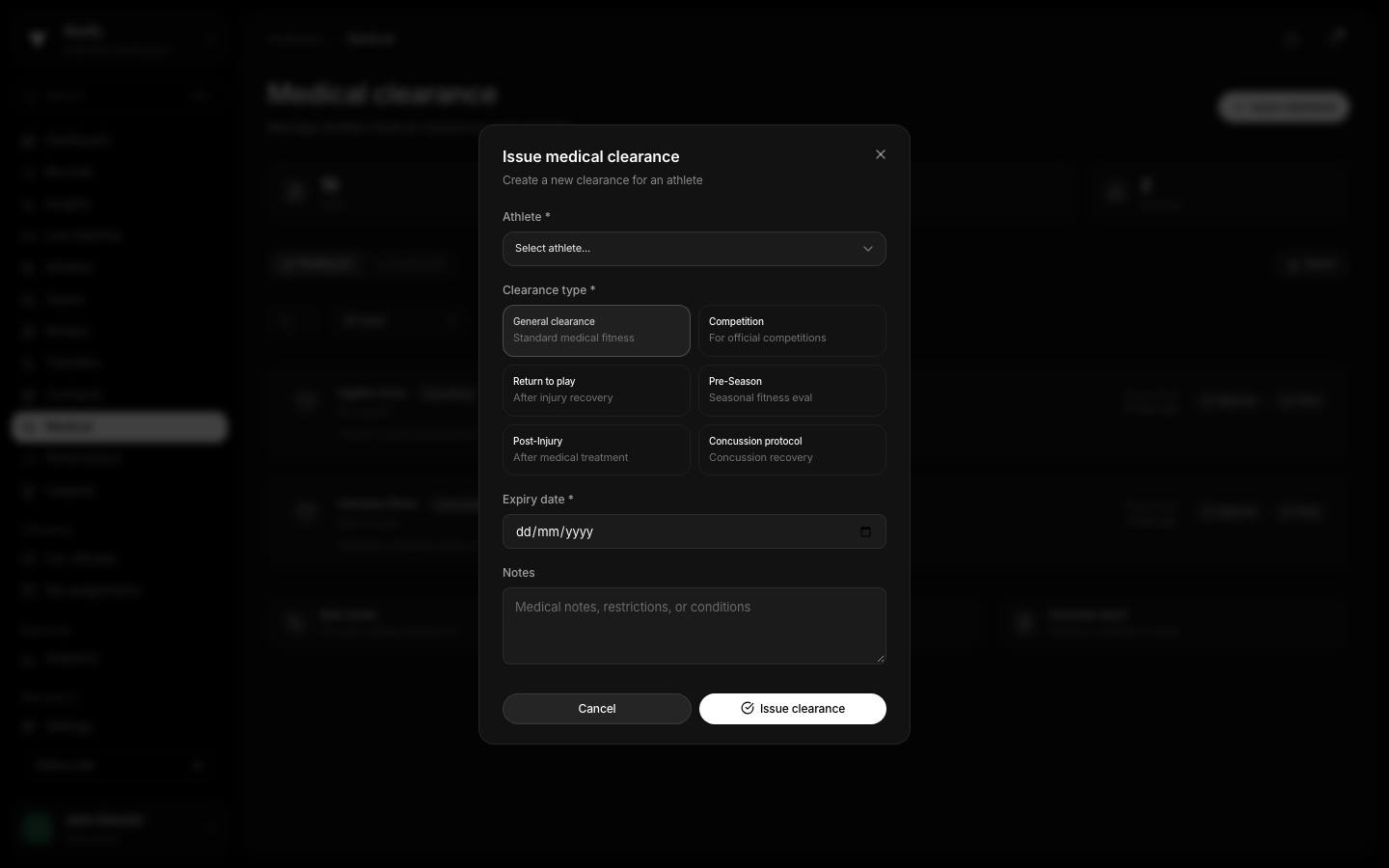 Issue clearance dialog