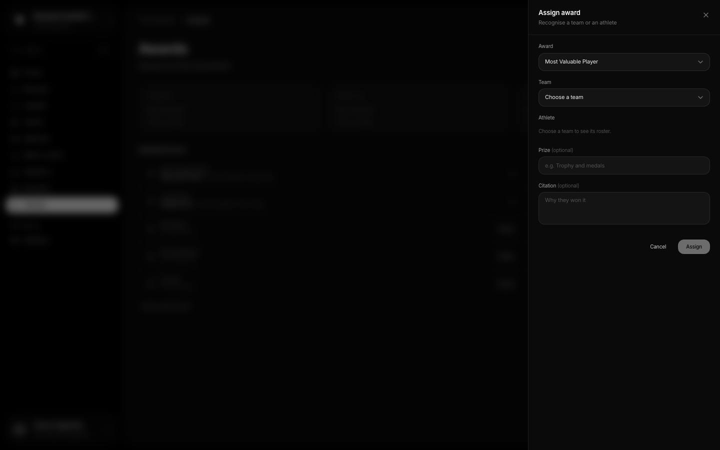 Assign award dialog